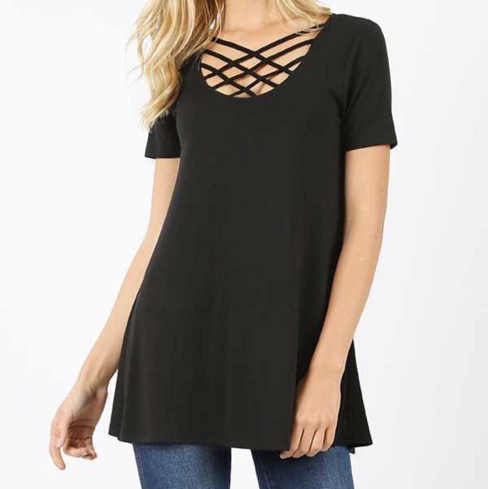 Short Sleeve Caged Front Tunic
